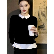 批发法式气质<b class='q'>轻熟</b>风黑白撞色衬衫女2026秋季新款洋气优雅百搭显瘦上衣