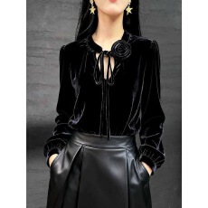 批发秋<b class='q'>冬</b>新款法式丝绒上衣立体花朵装饰镂空衬衣气质高级百搭显瘦衬衫