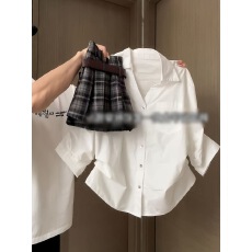 批发韩系学院风套装女夏季简约白色Polo领长袖衬衫百褶半身短裙两件套