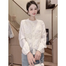 批发新中式国风蕾丝花边衬衫女春季新款2026气质减龄打底衫白色上衣