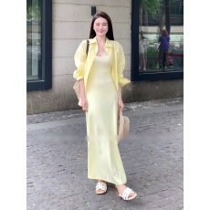 批发夏季2026年女装Polo领长袖衬衫<b class='q'>外套</b>上衣吊带<b class='q'>连衣裙</b>鱼尾长裙两件套