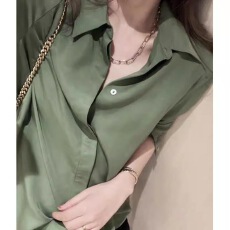 批发2026春装<b class='q'>衬衫</b>女设计感小众休闲宽松叠穿抗皱<b class='q'>衬衣</b><b class='q'>OL</b>气质抹茶绿上衣