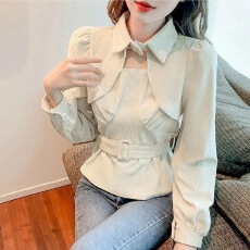 独特漂亮假两件衬衫女2026早春巨好看的显瘦设计感小众灯芯绒上衣