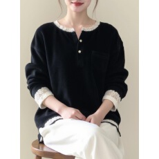 批发法式赫本风黑色蕾丝花边高端丝绒上衣冬季女装独特别致小个子小衫