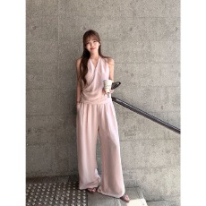 批发2026年夏季新款女装时尚百搭休闲舒适交叉绑带背心垂感<b class='q'>长裤</b>套装