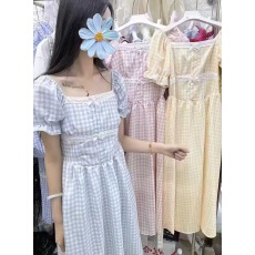 批发十三行2025<b class='q'>欧美</b>风秋女装新款格子飘逸修身连衣裙长裙后面带松紧