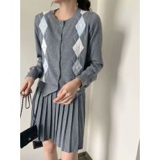 批发RIXO COSY韩系学院风菱格针织开衫女秋季穿搭两件套百褶半身短裙