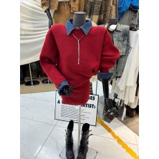 批发韩系新款小个子穿搭套装学院风假两件牛仔衬衫领毛衣短裙<b class='q'>两件套</b>女