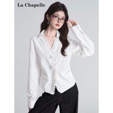 批发木耳边V领设计感长袖<b class='q'>衬衫</b>女花朵扣内搭打底衫<b class='q'>衬衣</b>上衣秋