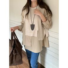 批发小众日韩卫衣女2026早春设计感解构不对称拼接<b class='q'>条纹</b><b class='q'>衬衫</b>假两件上衣