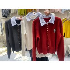 批发学院风假两件毛衣女秋冬季加厚内搭打底衫上衣<b class='q'>短款</b>衬衫领针织<b class='q'>开衫</b>