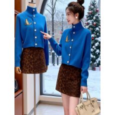 黄色小马立领毛衣开衫女秋冬加厚宽松百搭慵懒高级感针织衫外套潮