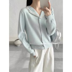 批发韩版淑女蕾丝拼接翻领针织开衫上衣女春季温柔减龄毛衣外套<b class='q'>打底衫</b>