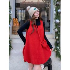 批发新年<b class='q'>复古</b>红色背心连衣裙女2026春季新款黑色长袖内搭打底衫两件套