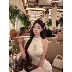 批发CHENJIAZHEN美式辣妹显瘦设计感重工钉钻<b class='q'>白色</b>针织上衣<b class='q'>背心</b>女夏季