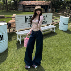 批发美式复古低腰辣妹宽松喇叭裤女2025秋冬季新款百搭垂感拖地<b class='q'>牛仔裤</b>