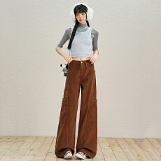 批发美式直筒裤灯芯绒阔腿裤女秋冬<b class='q'>新款</b>高腰垂感美拉德百搭休闲裤子