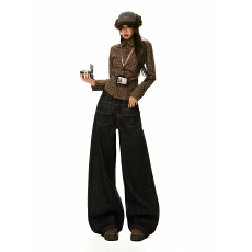 批发美式复古丹宁黑色水洗弯刀<b class='q'>牛仔裤</b><b class='q'>男</b>女同款设计感宽松直筒显瘦裤子