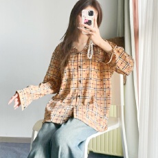 批发复古美式设计格纹长袖衬衫男女宽松<b class='q'>情侣</b><b class='q'>格子</b>衬衣百搭休闲<b class='q'>外套</b>