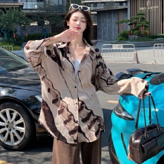 批发2026春夏新款豹纹雪纺衬衫宽松显瘦长袖薄款上衣