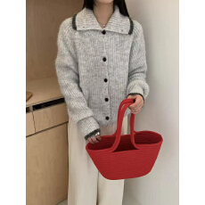 批发<b class='q'>韩版</b>复古撞色毛衣外套女宽松慵懒风高领针织开衫2025秋冬新款上衣