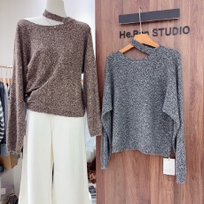 批发2025秋冬新款韩系纯色斜肩挂脖休闲圆领长袖<b class='q'>针织衫</b>女毛衣上衣