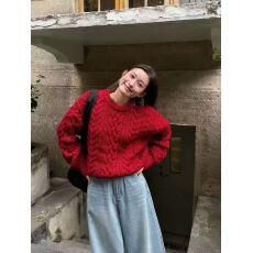 批发秋冬新款宽松显瘦百搭复古麻花纹气质长袖套头针织毛衣上衣2025