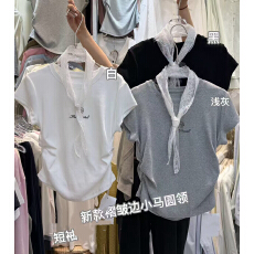 批发收腰小马图案短袖<b class='q'>T</b><b class='q'>恤</b>女2026春夏季圆领配蕾丝丝巾短袖<b class='q'>T</b><b class='q'>恤</b>(配丝巾)
