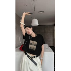 批发2026夏季新款肥短版型时尚洋气显瘦百搭卡通小狗印花圆领短袖T恤