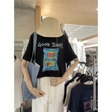 批发2026夏季新款<b class='q'>潮</b>牌ins风薯片袋印花T恤宽松短款圆领设计感小众短袖