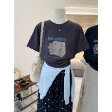 批发韩系卡通风圆领短袖T恤女夏季可爱字母印花宽松减龄百搭休闲<b class='q'>上衣</b>