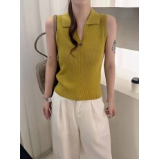 批发韩系Polo领贝壳扣针织背心女 夏季修身显瘦百搭无袖内搭外穿上衣