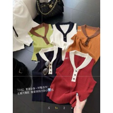 批发韩系撞色V领针织背心女2026夏季新款无袖修身显瘦百搭外穿上衣