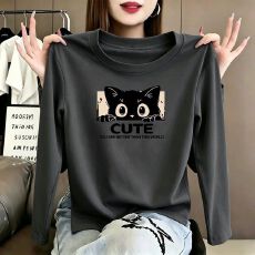 批发<b class='q'>纯棉</b>长袖印花宽松外穿2026新款女洋气欧货大码胖mm遮肚高级感上衣