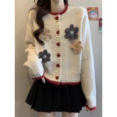 批发<b class='q'>立体</b><b class='q'>花朵</b>爱心扣针织开衫女春秋冬大码胖mm洋气减龄小香风毛衣<b class='q'>上衣</b>
