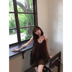 批发CHENDAFEI 花苞系带网纱连衣裙女绝美不撞款挂脖显瘦度假无袖短裙