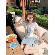 批发曾小咸 韩系一整套穿搭短袖白色<b class='q'>t</b><b class='q'>恤</b>女夏季设计感披肩上衣半身裙裤