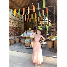 批发陈文文xenl【蝶梦霓裳】粉色吊带不规则<b class='q'>连衣裙</b><b class='q'>钉珠</b>清迈度假风长裙