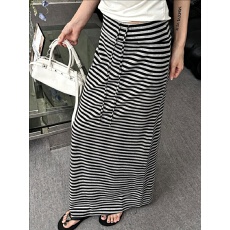 批发复古慵懒条纹半身裙女2026新款夏季显瘦低腰抽绳半裙包臀直筒裙