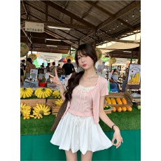 批发韩版时尚百搭针织开衫+甜美<b class='q'>蕾丝</b>花边显瘦内搭吊带背心两件套女