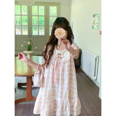 批发眠眠小熊 2026夏季新款doll感圆领<b class='q'>拼接</b>蕾丝A字<b class='q'>连衣裙</b>短袖裙子女