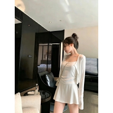批发日韩小众性感纯欲三件套针织长袖开衫修身<b class='q'>吊带</b>背心女a字短裙套装