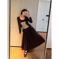 批发复古短款开衫外套女辣妹修身显瘦条纹<b class='q'>吊带</b><b class='q'>背心</b>半身裙三件套秋季