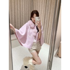 批发the Walnut「代官山少女」针织拼接可拆卸狐狸毛系带斗篷<b class='q'>皮草</b><b class='q'>外套</b>