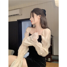 批发大码法式高级感喇叭袖连衣裙女2025春秋气质优雅修身显瘦包臀短裙