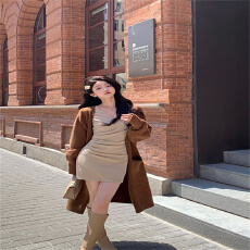 批发淑女风长袖<b class='q'>连衣裙</b>秋冬新款褶皱修身显瘦气质收腰紧身短裙<b class='q'>打底裙</b>子