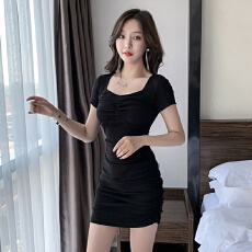 批发2025年法式新款小心机<b class='q'>连衣裙</b>短袖女夏季修身显瘦气质名媛包臀裙子