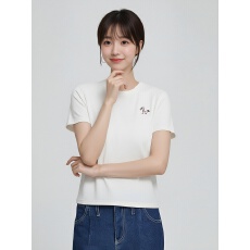 批发实拍 2026春季新款小马刺绣基础磨毛小白<b class='q'>T</b><b class='q'>恤</b>休闲正肩短袖上衣女S