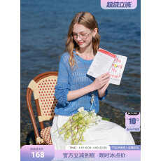 批发官图26春季新款克莱因蓝镂空针织衫圆领宽松短款罩衫上衣女Z