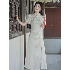 批发初见#实拍新中式领证登记白色改良旗袍小礼服连衣裙+40